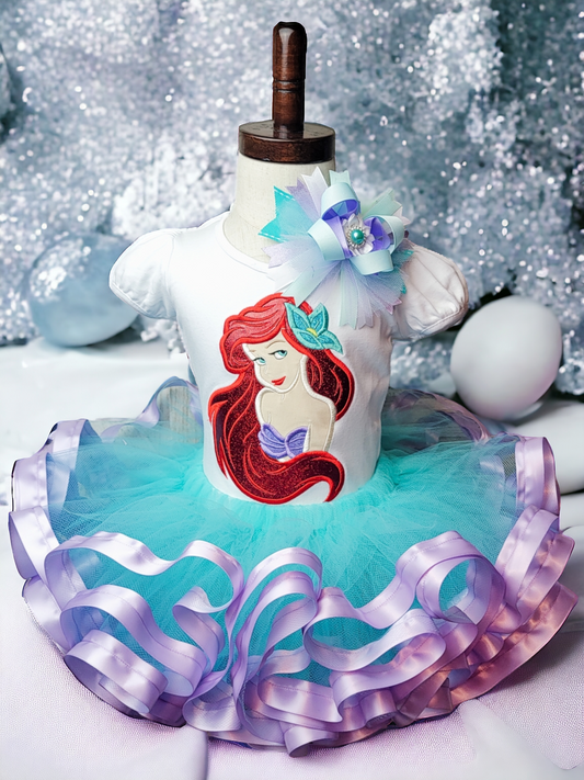 the little mermaid, mermaid tutu outfit, Ariel embroidered top, little mermaid birthday, Disney princess dress